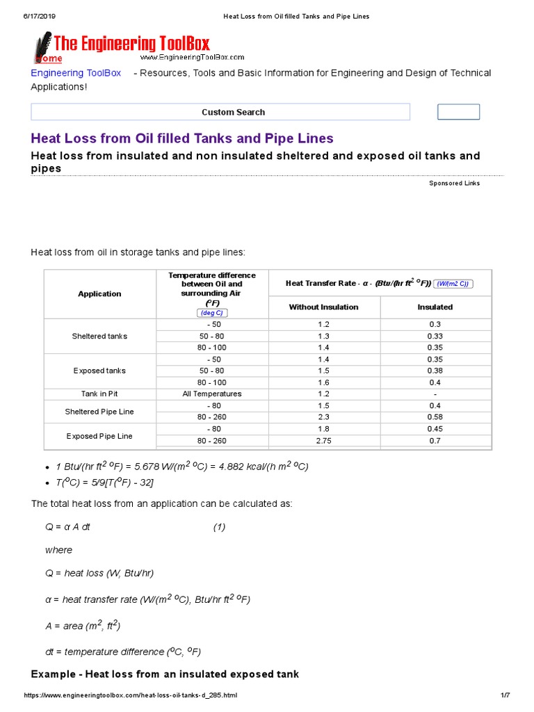 Heat Loss From Oil Filled Tanks and Pipe Lines | PDF | Heat Transfer | Heat