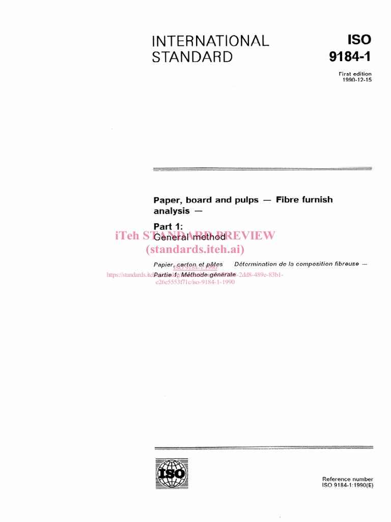 ISO9184!1!1990 Paper, Board and Pulps Fibre Furnish Analysis (General