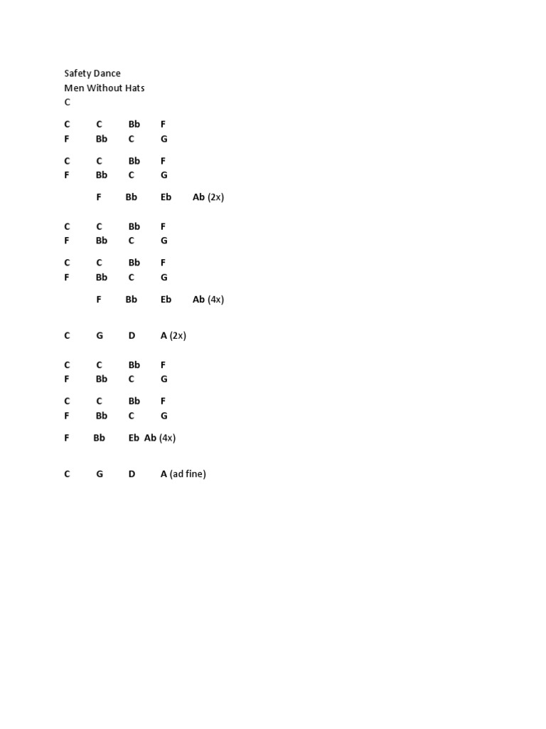 Safety Dance CHORDS 4 Wil PDF