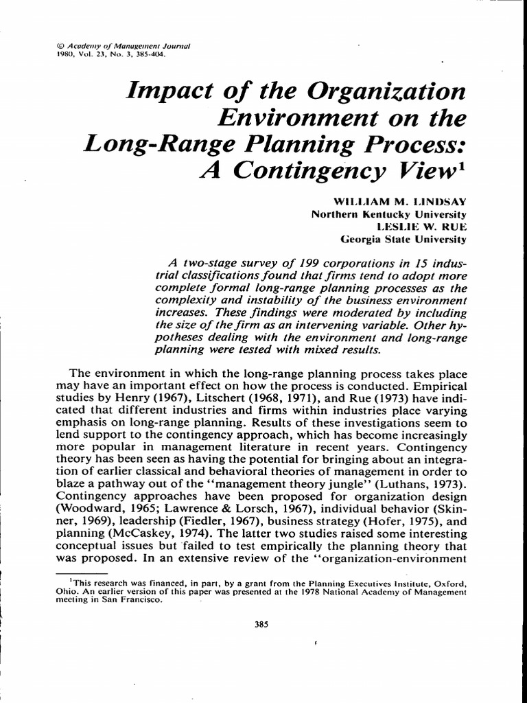 Impact of The Organization Environment On The Long Range Planning