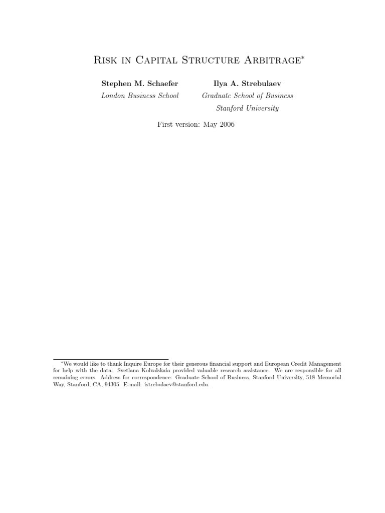 Risk in Capital Structure Arbitrage 2006 PDF Bond Duration Arbitrage
