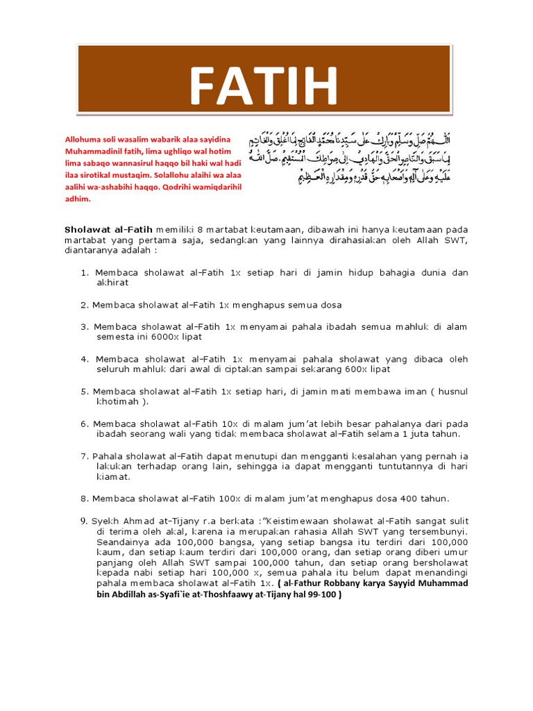 Keutamaan Sholawat Fatih Pdf