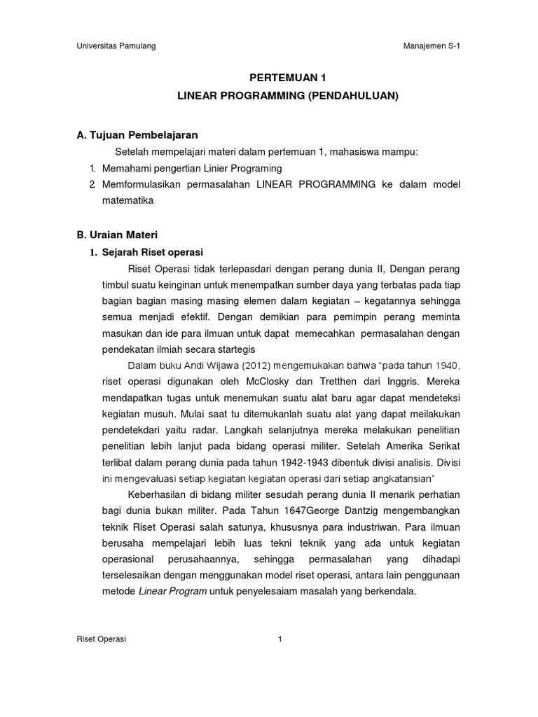 Model Program Linier dalam Riset Operasi | PDF | Seni | Komputer