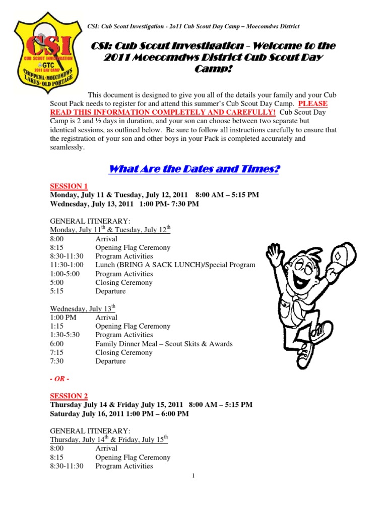 2011 Moe Cub Scout Day Camp Registration Instructions & Camp Details