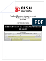 Introduction To Entrepreneurship BBS22403: Faculty of Business Management and Professional Studies (FBMP) September 2020