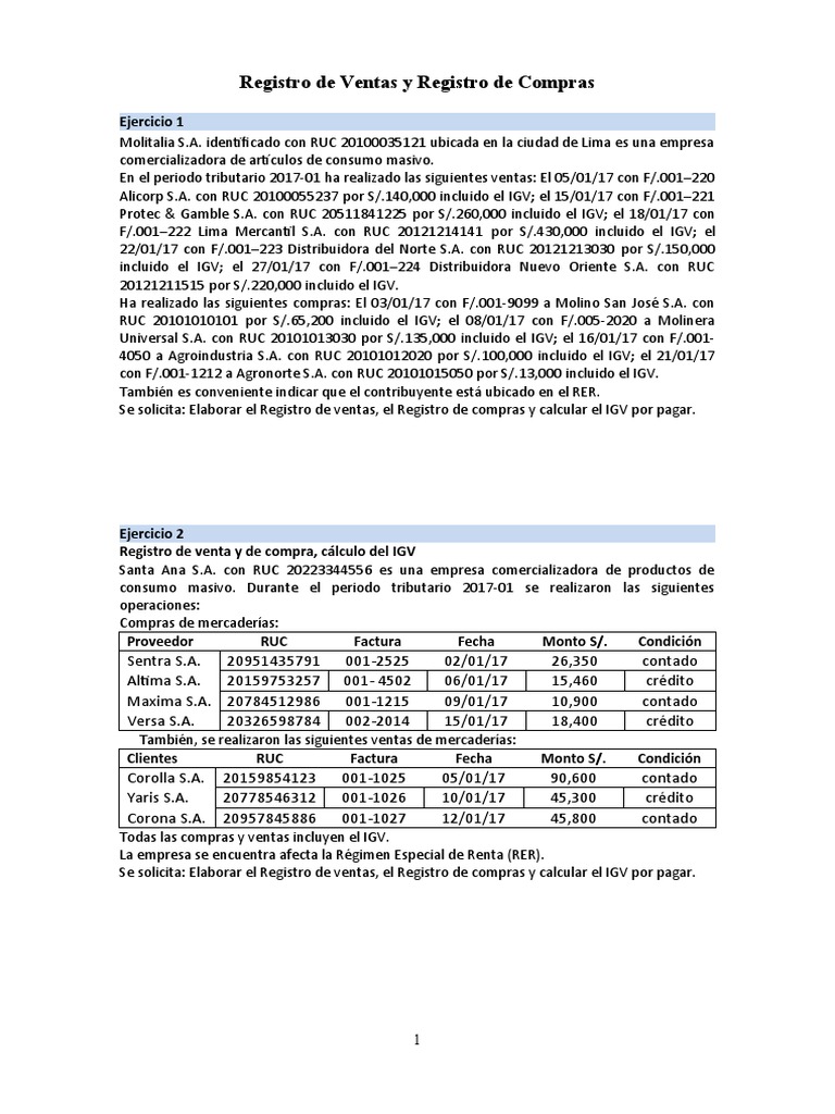 Registro de Ventas y Compras 2017-01 | PDF | Factura | Economias
