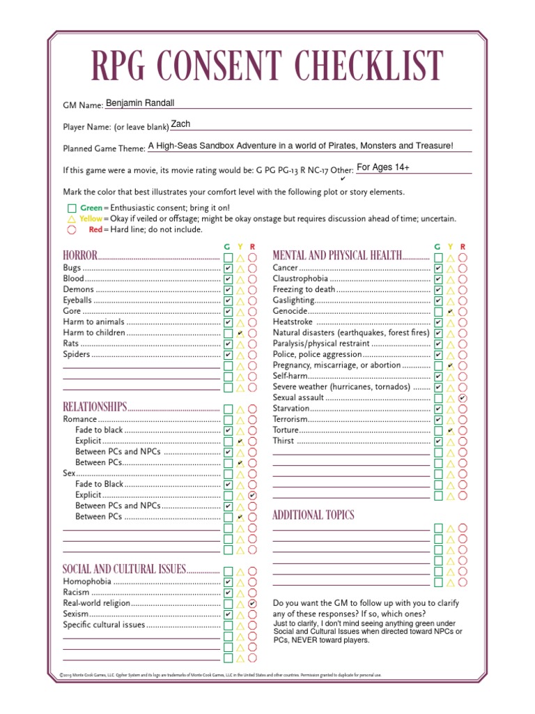RPG Consent Checklist | PDF | Games & Activities