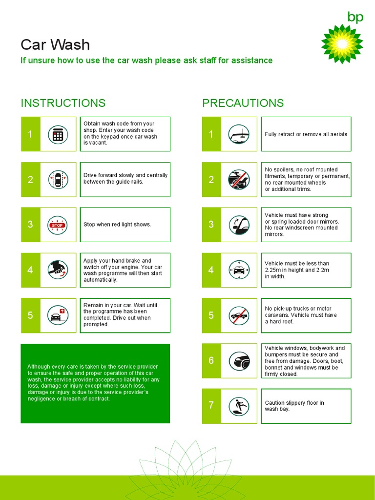 BP Car Wash Instructions and Precautions PDF Rear Wheel Drive