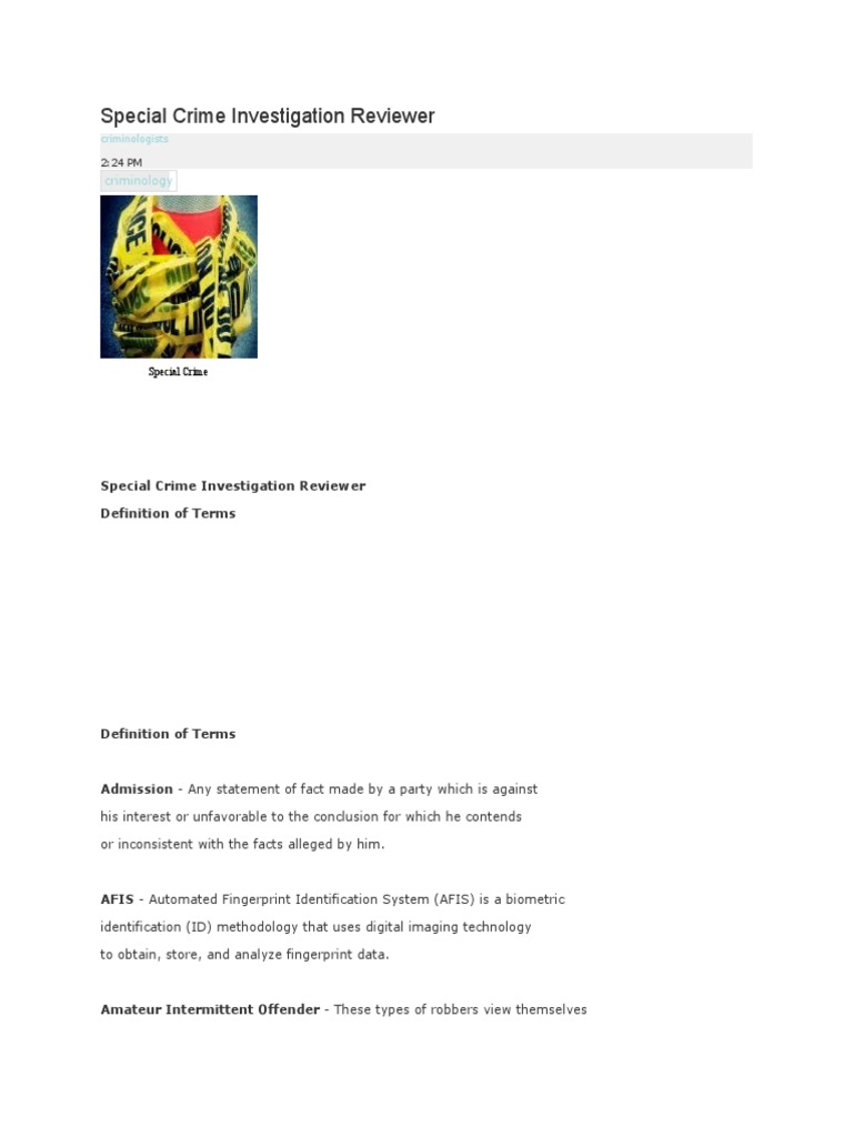 Special Crime Investigation Reviewer | PDF | Dna Profiling | Forensic ...