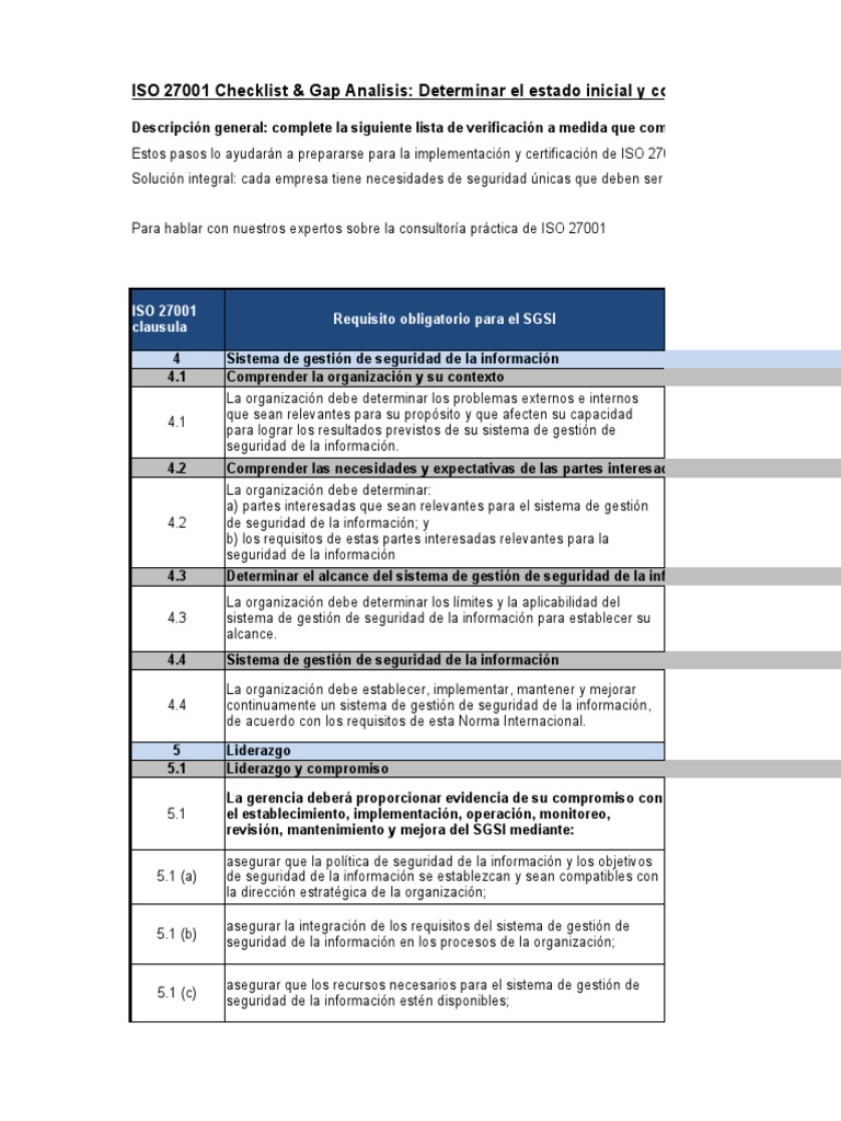 Checklist para Certificación ISO 27001 | PDF | Seguridad de información ...
