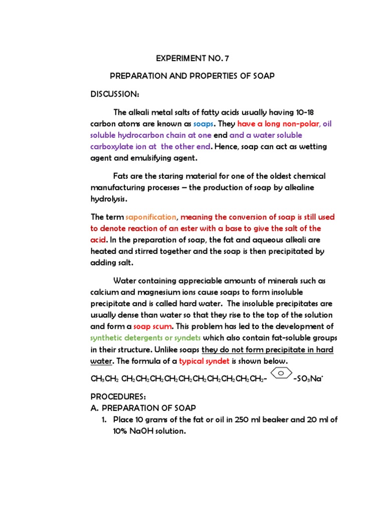6 Properties of Soap Prelab PDF Soap Solubility