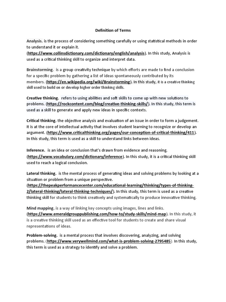 Definition of Terms - Mendoza | PDF | Critical Thinking | Thought