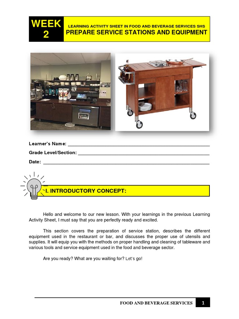 Week 2: Prepare Service Stations and Equipment | PDF | Tableware ...