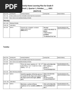 Weekly Home Learning Plan For Grade 9 Week 1, Quarter 1, October - , 2021 (MATH 8)