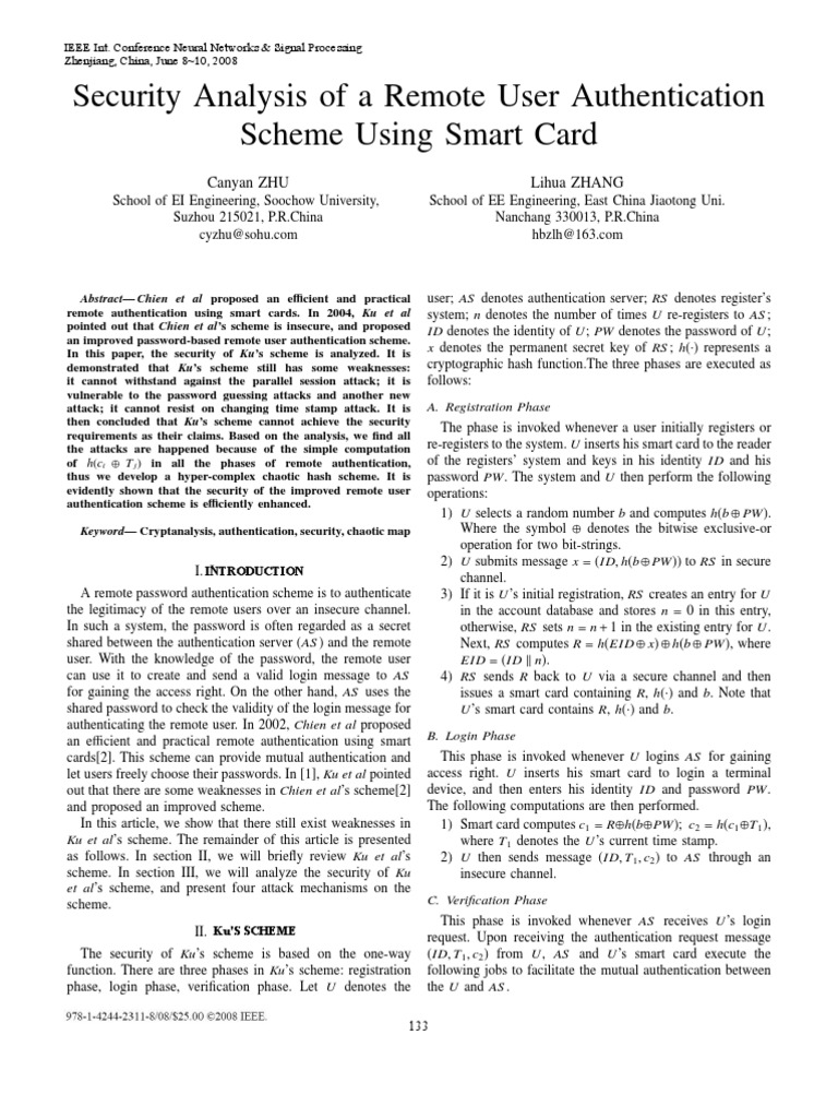 Security Analysis of A Remote User Authentication Scheme Using Smart ...