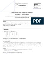 A Note on Inversion of Toeplitz Matrices