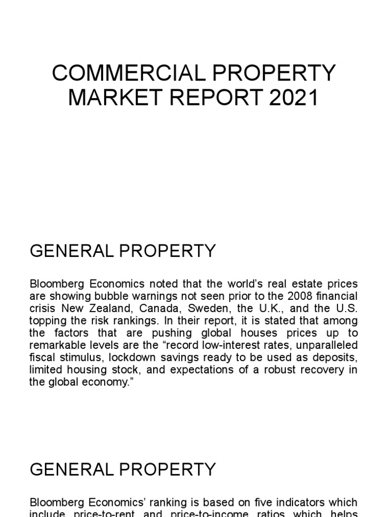 Commercial Property Market Report 2021 PDF Economic Bubble Tourism