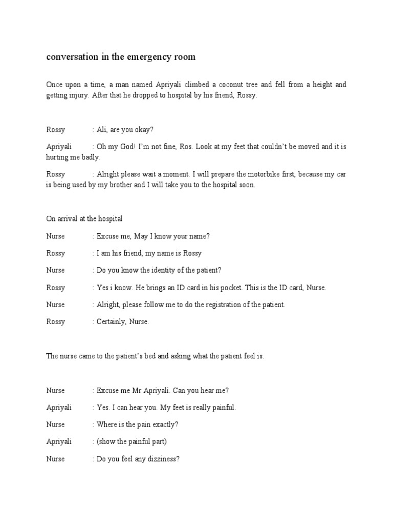 Emergency Room Patient Dialogue | PDF | Medicine | Clinical Medicine