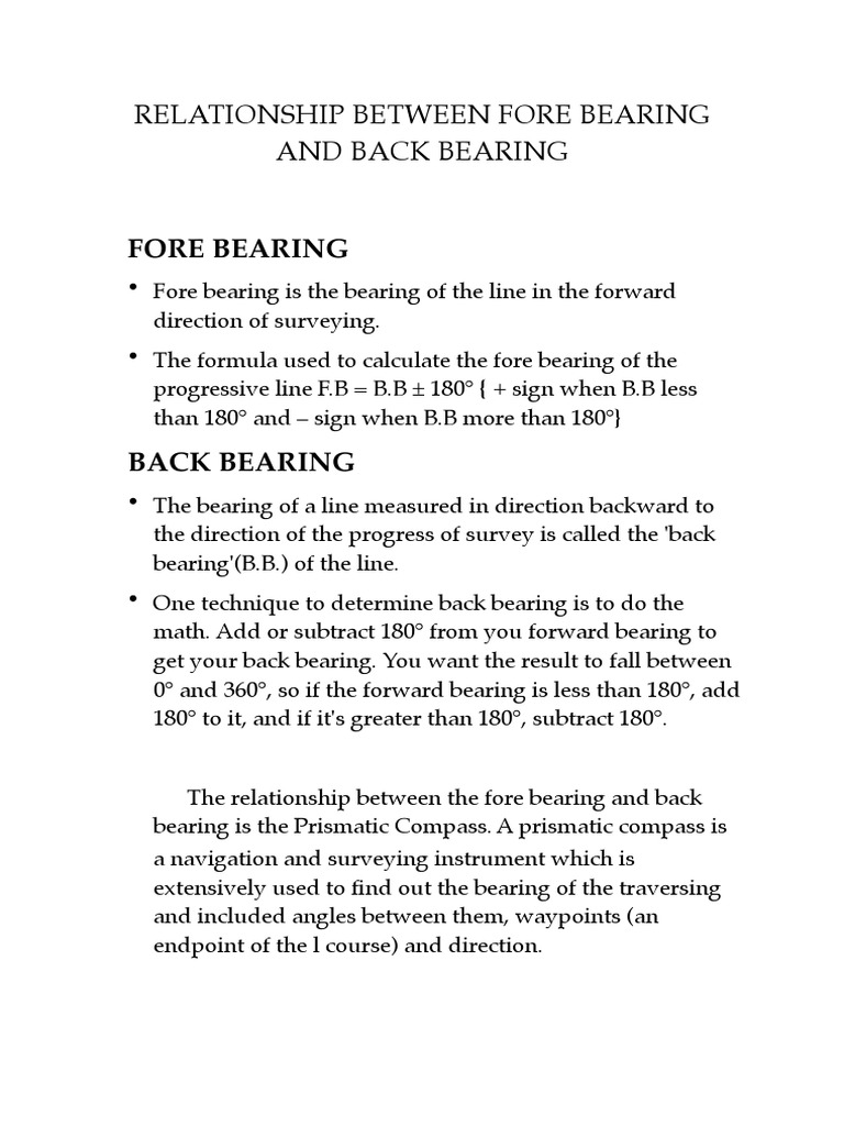 Relationship Between Fore Bearing and Back Bearing PDF