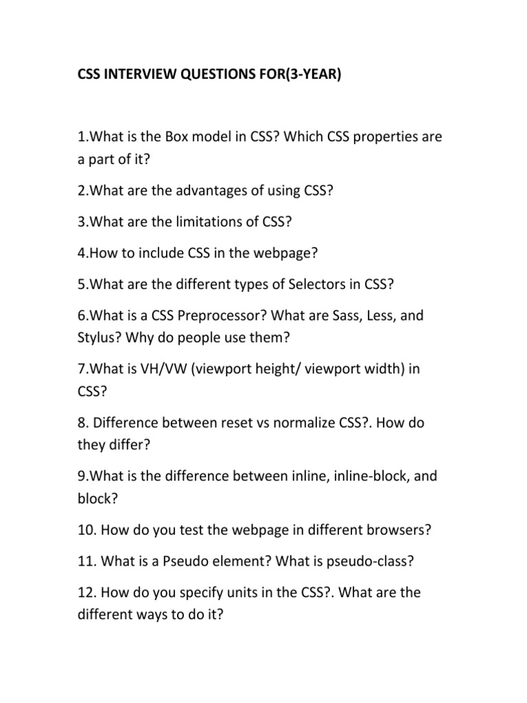 CSS Interview Prep for Developers | PDF