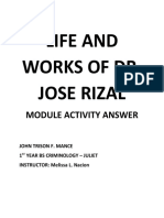 Life and Work of Dr. Jose Rizal Activity Module Answer