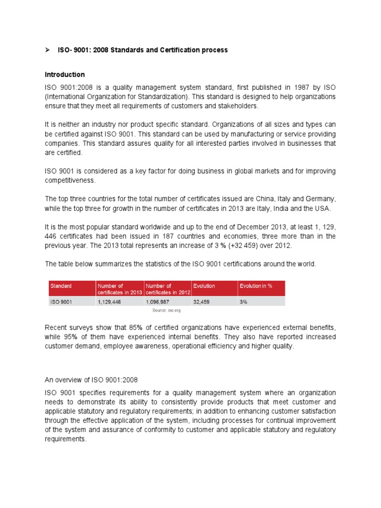 ISO 9001 2008 Standards and Certification Process | PDF | Iso 9000 ...
