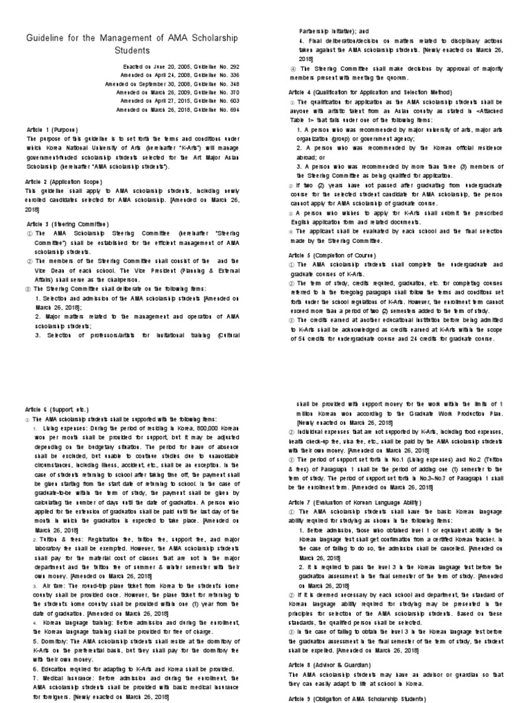 9 Guideline For The Management of AMA Scholarship Students | PDF | Fee ...