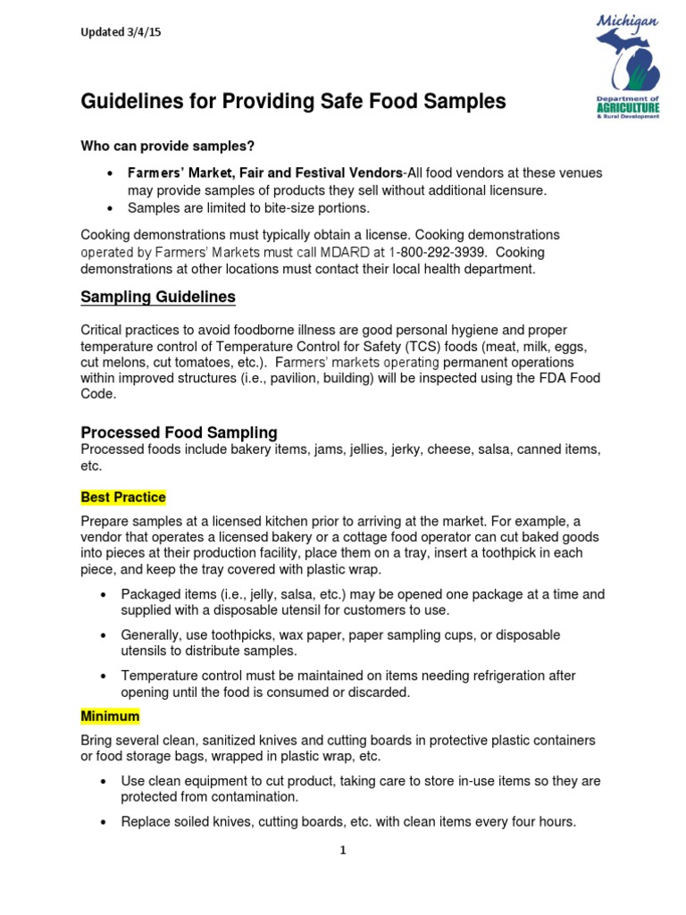FDA Guidelines for Food Sampling | PDF | Foods | Hand Washing