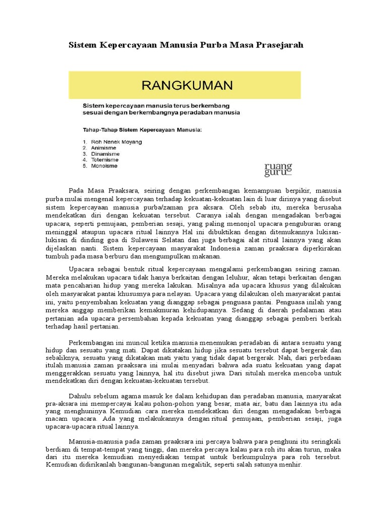 Sistem Kepercayaan Manusia Purba Masa Prasejarah Pdf