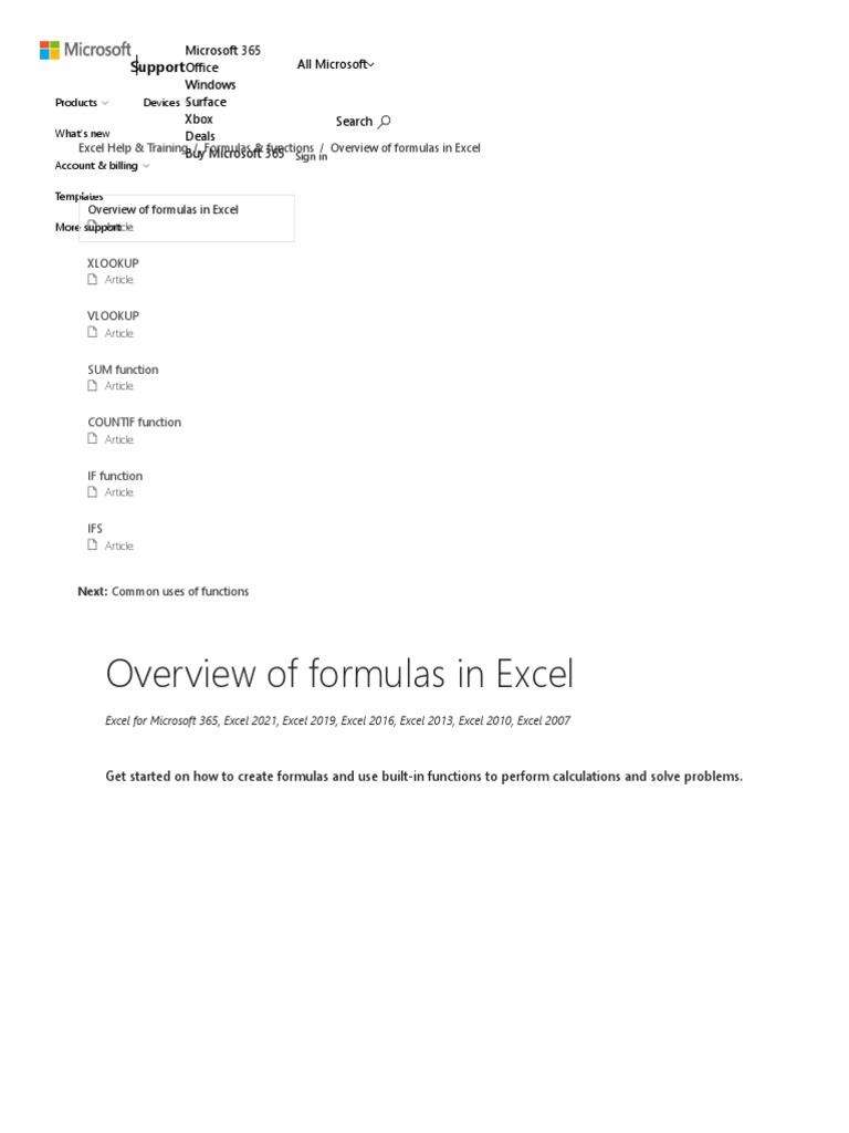 Overview of Formulas in Excel | PDF | Microsoft Excel | Microsoft
