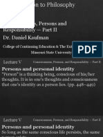 Introduction To Philosophy Lecture 5 Consciousness, Persons and Responsibility Part II by Doctor Daniel Kaufman