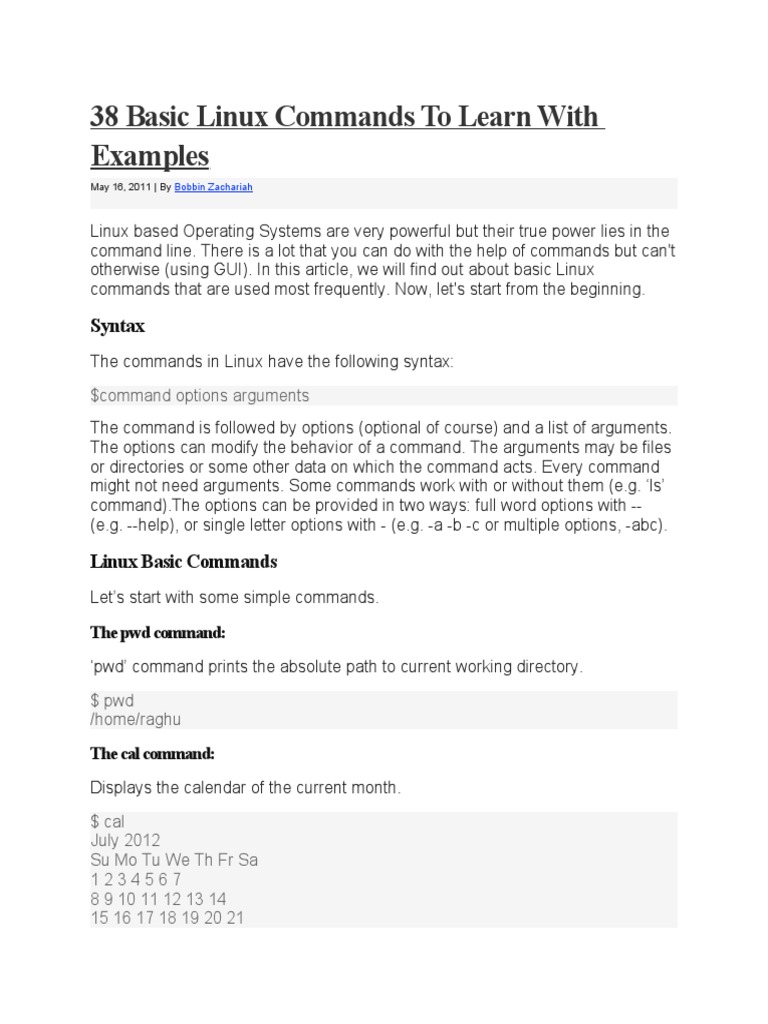 38 Basic Linux Commands To Learn With Examples: Syntax | PDF | Computer ...