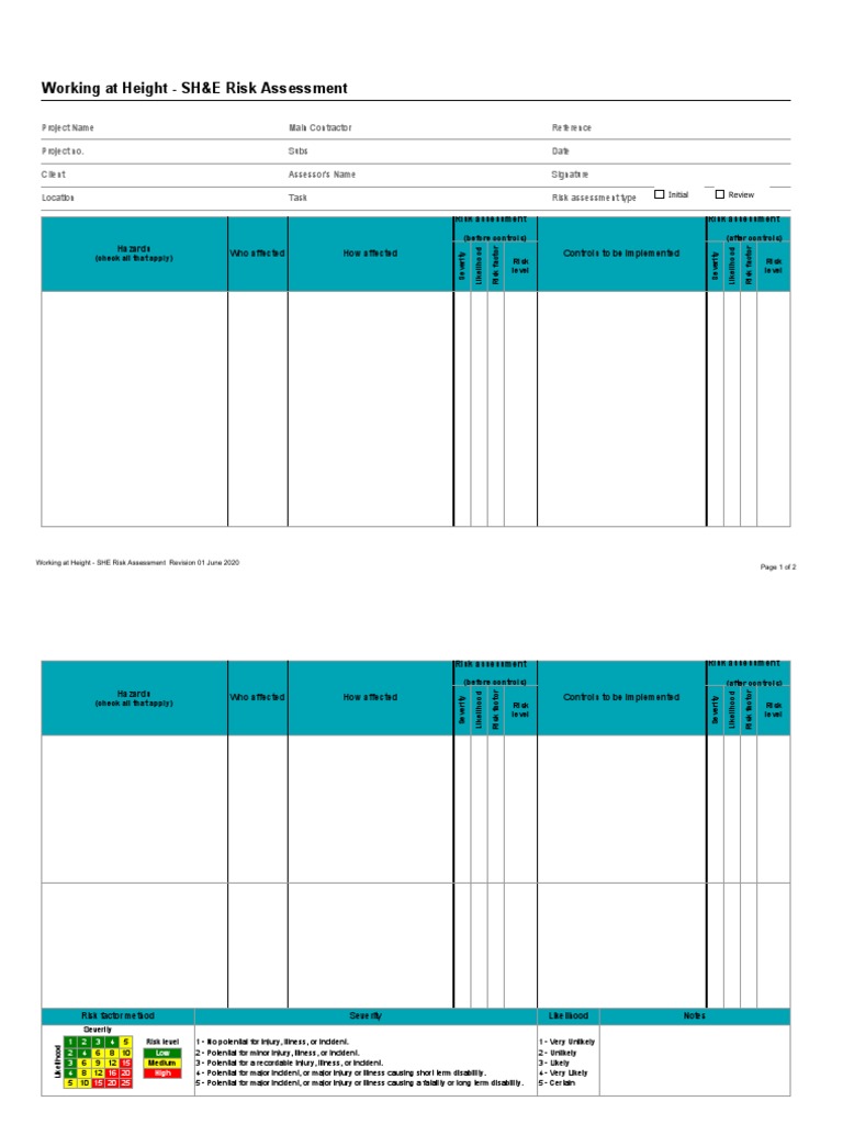 Working at Height Risk Assessment Template | PDF | Risk Assessment | Risk