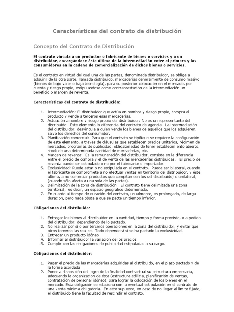 Características del contrato de distribución