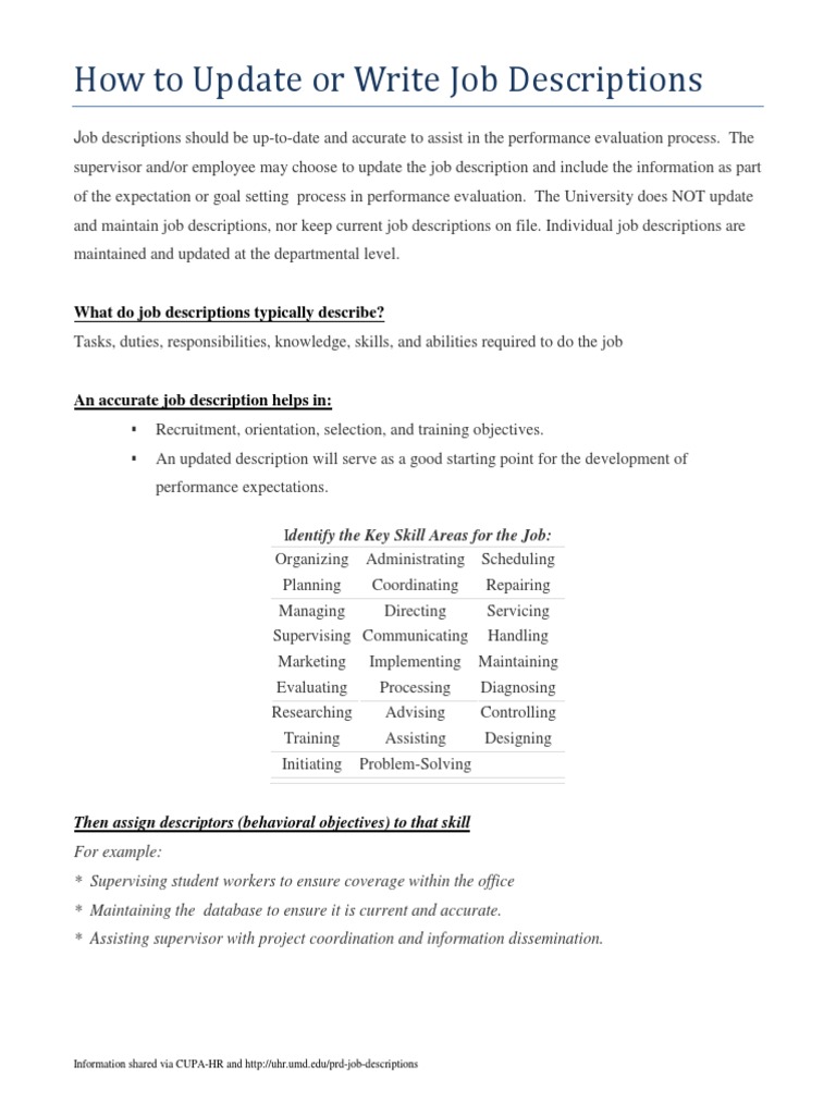 Print Job Description PDF Performance Appraisal Employment