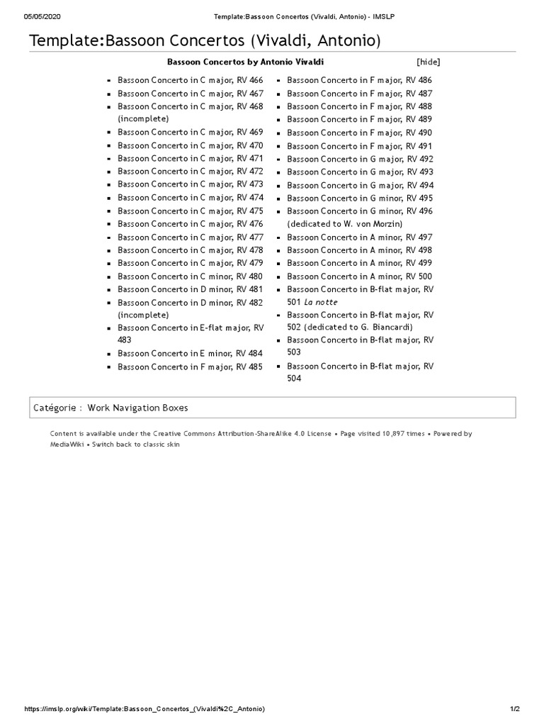 Template Bassoon Concertos (Vivaldi, Antonio) IMSLP PDF