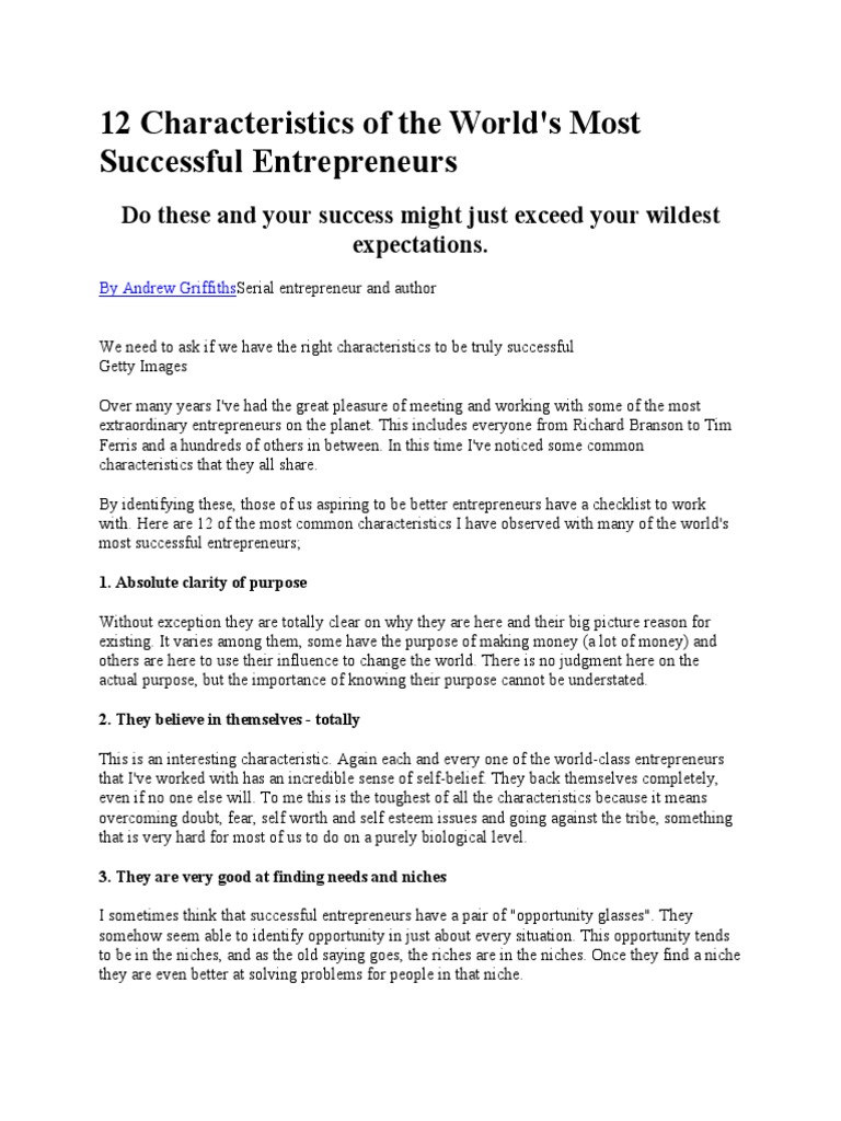 12 Traits of Successful Entrepreneurs | PDF | Entrepreneurship | Mind