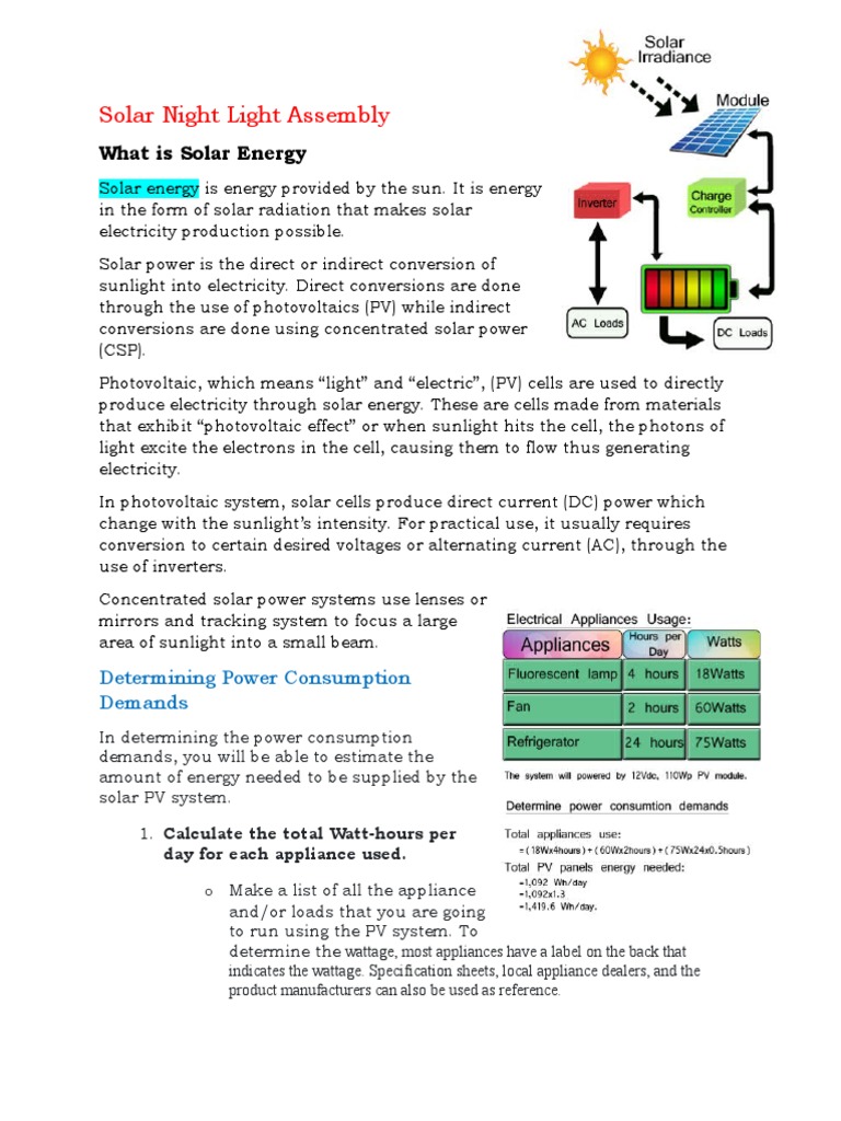 Solar Night Light Assembly PDF Solar Power Photovoltaic System