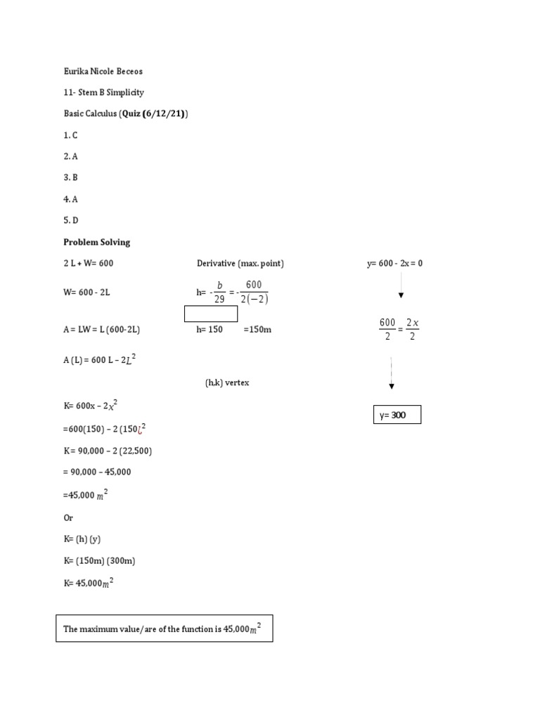 Basic Calculus Quiz PDF