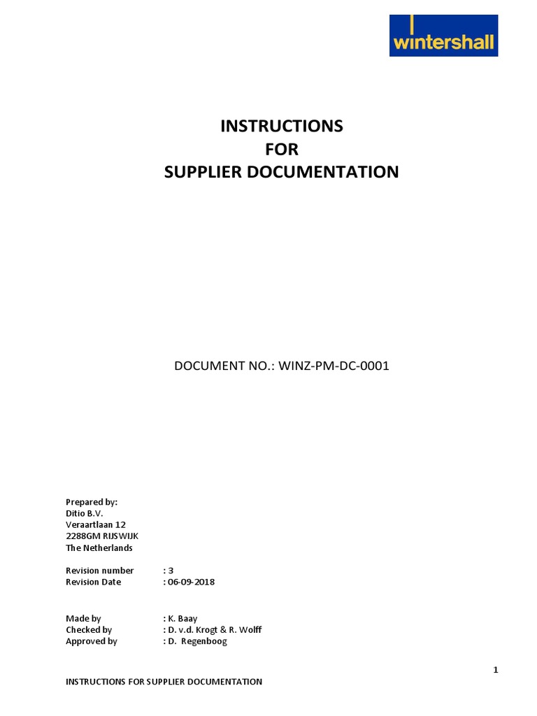 Instructions FOR Supplier Documentation: Document No.: Winz-Pm-Dc-0001 ...