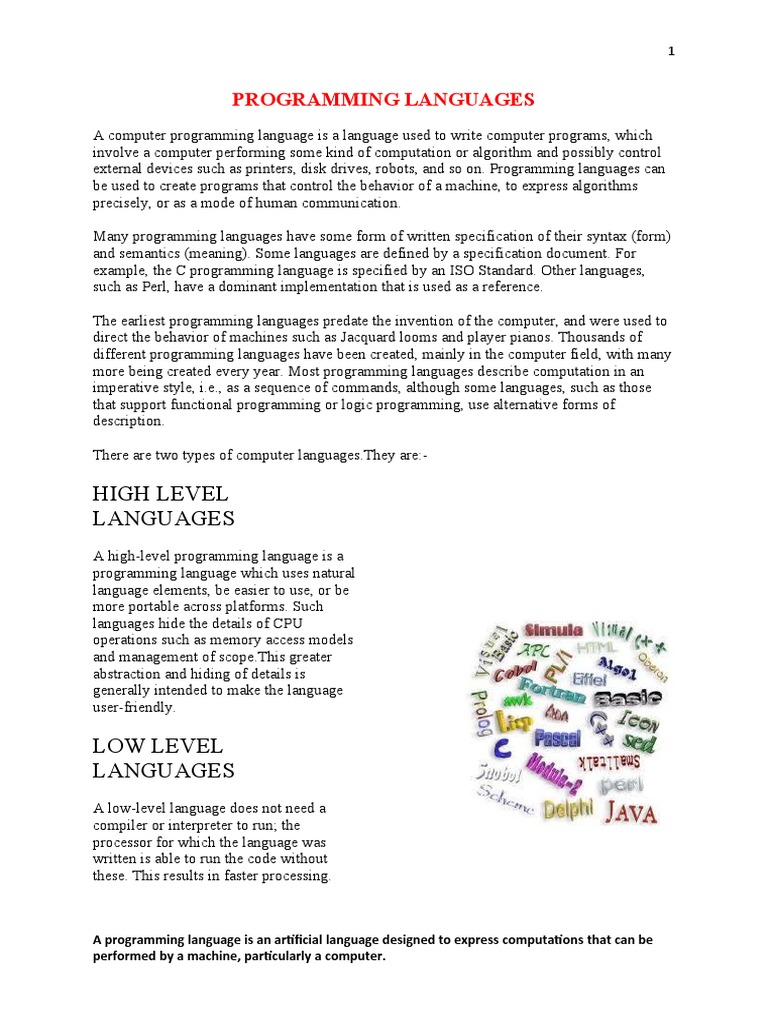 Programming Languages | PDF | Java (Programming Language) | Programming ...