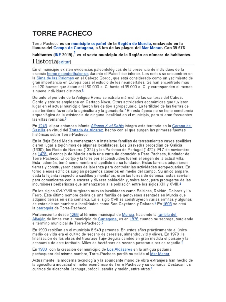 Historia y economía de Torre-Pacheco | PDF