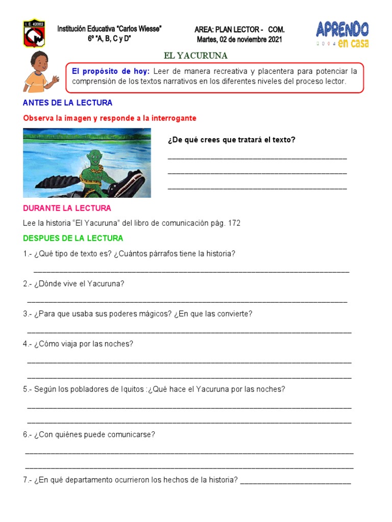 Plan Lector - Martes | PDF | Artes del Lenguaje y Comunicación