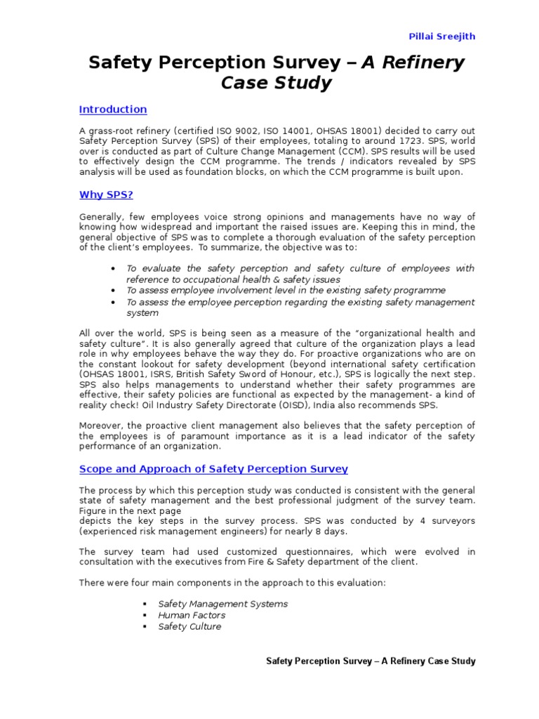 Safety Perception Survey in Refinery | PDF | Survey Methodology | Safety