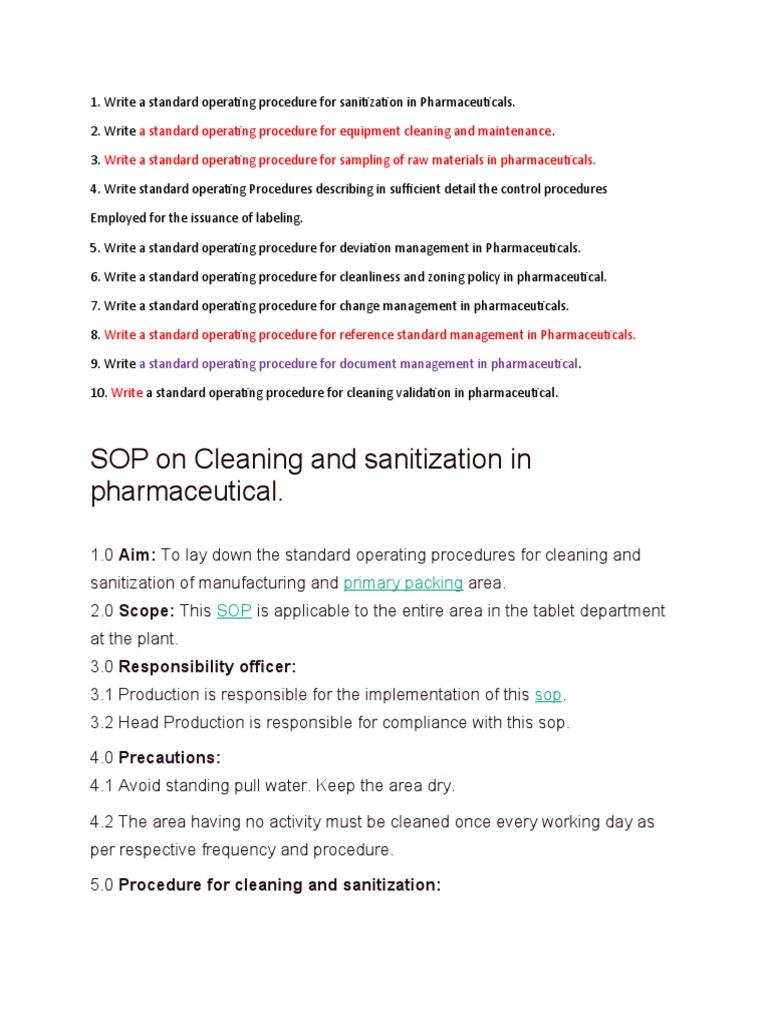SOP On Cleaning and Sanitization in Pharmaceutical PDF Disinfectant
