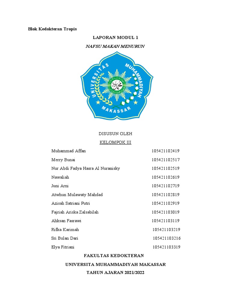 Laporan Modul 1 - Nafsu Makan Menurun - Kelompok 3 | PDF | Ilmu Sosial