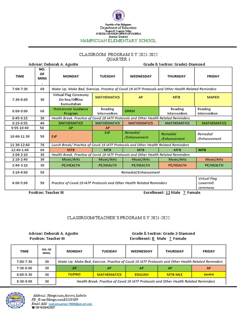 Nampicuan Elementary School Class Schedule | PDF | Academic Term | Schools