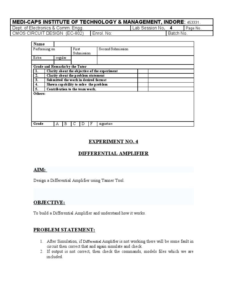 Differential Amplifier Design Lab Guide | PDF | Mosfet | Cmos
