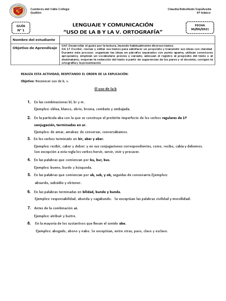 Uso de la B y V en 4º Básico | PDF | Lingüística