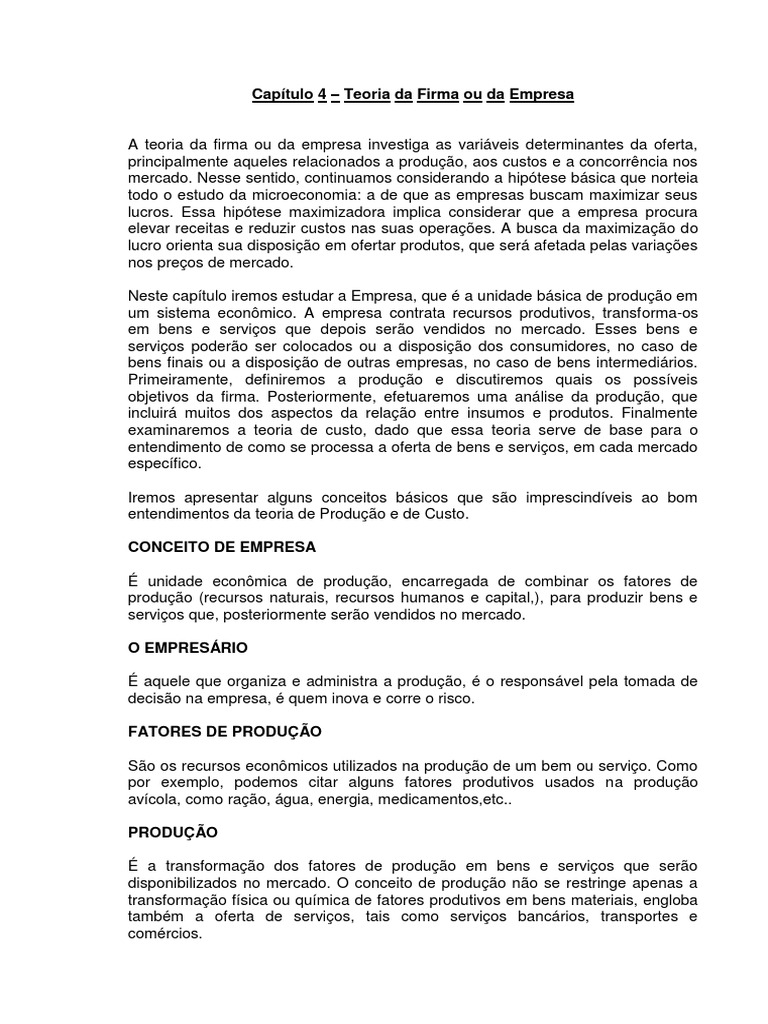 Teoria da Firma e Função de Produção | PDF | Economia | Mercado (economia)